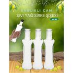 Mediterian 3'lü Kıvrımlı Cam Şişe Seti, 500 ml, Yağ, Sos, Limon, Sirke için, Beyaz renk - Şeffaf