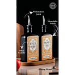 Mediterian 500ml Amber Ahşap Stantlı Vintage Yağ Şişesi Takımı, 5 Parça, Sarı Renk - 500 ml