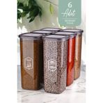Mediterian 6'lı Büyük Dikdörtgen Saklama Kabı Seti, 1750ml, Gri, Plastik, Çay ve Şeker Saklama - 1,75 lt - Şeffaf