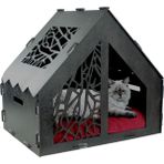 Mediterian Ahşap Büyük Kedi Yatağı Premium Kalite Siyah Kedi Evi 50x35 cm Parlak Boyalı Seperatör Model