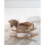 Mediterian Ahşap Sallanan At-Nubuk Kumaş Koltuklu, Sallanan Çocuk Bebek Oyuncak, Çocuk Aktivite Montessori - Ahşap Desenli