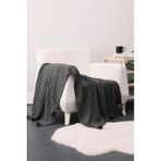 Mediterian Antrasit renkli ponponlu örgü sıcak battaniye, akrilik malzeme, solmaya dayanıklı, şık tasarım