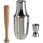 Mediterian Bar Kokteyl Seti Paslanmaz Çelik Çalkalayıcı Hacim 600 ml Ikea Shaker Set Tokmak ve Ölçek - Gri