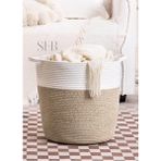 Mediterian Beyaz Hasır Dekoratif Sepet 30x30cm, Organizer ve Saksı İçin Uygun, Jüt Materyal - 30 x 30 cm - Acorn