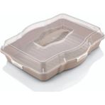 Mediterian Borcam Saklama Börek Taşıma Kabı Dikdörtgen Kare Yuvarlak Pasta ve Kek Saklama Kabı Sunum Tepsisi - 100 ml - Şeffaf