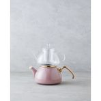 Mediterian Eliza Emaye Mini Çaydanlık 0,50 lt + 1,1 lt Gül Kurusu - Ahşap Rengi