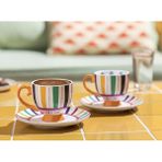 Mediterian Exotic Strip New Bone China2’li Kahve Fincan Takımı 100 ml Renkli
