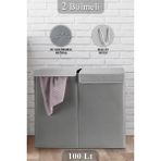 Mediterian İki Bölmeli Katlanabilir Çamaşır Sepeti, 50 Lt + 50 Lt, Kulplu, Gri, Kumaş - Acorn