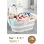 Mediterian Katlanabilir Akordiyon Çamaşır Sepeti, Gri, 25 L, Hafif ve Pratik Kullanım - Acorn