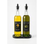 Mediterian Mermer Desenli 2'li Silikon Kapaklı 750 ml Yağ Şişesi, Cam Yağdanlık, Beyaz, 3 Parça - Şeffaf
