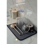 Mediterian Mikrofiber Bulaşık Kurulama Matı Gri Renk 36*45 cm Bulaşık Altlığı Süper Emici