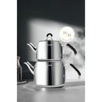 Mediterian Modern orta boy paslanmaz çelik çaydanlık takımı, metal renkli, 2 litrelik set - Ahşap Rengi