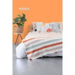 Mediterian Renkli ponponlu ve çantalı 150x200 cm pamuklu sıcak battaniye - Turuncu