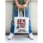 Mediterian Renkli Rock'n Roll Kanvas ve Rips Bez Omuz Çantası, Kalın Tote Bag, Bej - --