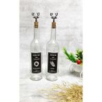 Mediterian Şeffaf cam şişe, geyik desenli, mantar tıpalı, 750 ml yağdanlık, bej renk, 2'li set - Siyah