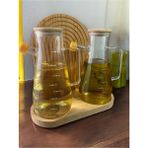 Mediterian Şeffaf cam yağ ve sirke şişesi, bambu kapaklı, 2'li set, 900 ml, turuncu renk