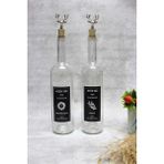 Mediterian Şeffaf Cam Yağdanlık Seti, Geyik Desenli, Mantar Tıpa, 2'li, 750 ml, Bej - Gümüş