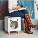 Mediterian Şık Beyaz Modern Kedi Evi, Minimalist ve Konforlu Tasarım, Rahat Evcil Hayvan Evi