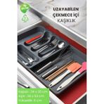 Mediterian Uzayabilen Ayarlanabilir Çekmece İçi Kayar Kaşıklık Mat Koyu Gri Plastik Malzemeden