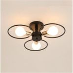 Mediterian Yaprak Rustik Üçlü Avize, Siyah, Şık Metal Tasarım, 3 Ampüllü, Modern Stil - 1 - Ahşap