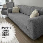 Mediterian Yıkanabilir Jakarlı Lastikli Koltuk Örtüsü Seti, şık ve kullanışlı, 145x40, gri renk