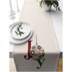 Mediterian Yılbaşı temalı dijital baskılı 140x40 cm dikdörtgen polyester runner - 10 x 10 cm