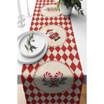 Mediterian Yılbaşı Temalı Kırmızı Süet Dokuma Runner, 140x40 cm, Şekil: Dikdörtgen - 10 x 10 cm