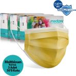 Medizer Sarı Meltblown Kumaş Full Ultrasonik 3 Katlı Cerrahi Maske - Burun Telli - 150 Adet