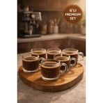 Medushop 6’lı Cam Kahve Fincanı 160 ml Kulplu Isıya Dayanıklı Çizgili Çay Espresso Fincan Seti - Şeffaf