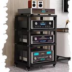 Medya Stereo Dolap StandıHiFi Raf AV Medya Standı Tekerler 3/4/5 Katmanlı Amplifikatör Ses Rafı Ahşap Stereo Dolap Ayarlanabilir Raflar Ev Sineması/Ofis için CD Çalar Standı (Siyah+Siyah,
