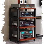 Medya Stereo Dolap StandıHiFi Raf AV Medya Standı Tekerler 3/4/5 Katmanlı Amplifikatör Ses Rafı Ahşap Stereo Dolap Ayarlanabilir Raflar Ev Sineması/Ofis için CD Çalar Standı (Siyah+Tik, 4