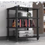Medya Stereo Kabin StandAV Medya Standı Stereo Bileşen 1 2 3 4 Katmanlı, Ses Rafı Kulesi HiFi Rafı, Amplifikatör/CD Kayıt Oynatıcı/Oyun Konsolu/Alıcı Depolama Rafı (Siyah, 60x40x70cm (4 Katman))
