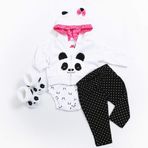Medylove Reborn bebek bebek giysileri Panda kıyafet seti için 17-18 inç yeniden doğmuş bebek kız eşleşen giysi aksesuarları 4 adet