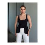 MEECY Kadın Askılı Korse Görünümlü Kare Yaka Peplum Bluz