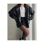 MEECY Unisex Oversize Vintage Siyah Deri Ceket