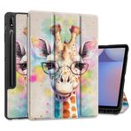 MEEgoodo Samsung Galaxy Tab S9 Plus 12,4 inç Kapak 2023 için Kalem Tutucu, Deri Katlanır Standlı Koruyucu Tablet Kılıfları+Yumuşak TPU Arka Kabuk + Akıllı Otomatik Uyanma/Uyku, Zürafa