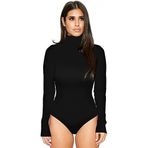 MeeQee Kadınlar için Bodysuit Uzun Kollu Balıkçı Yaka Bodysuit Temel Streç Slim Fit Leotard Tulum Üstler, siyah, M