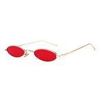 MEETSUN Vintage Oval Güneş Gözlüğü Küçük Metal Çerçeve Tasarımcı Gotik Gözlük, C40-altın-kırmızı, Small