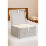 Mega Boy Çok Amaçlı Saklama Kutusu,kutu Hurç,organizer Kutusu Gri Çizgili Desen 60X40X30 cm - Gri - Beyaz