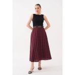 Mega Life Kemerli Yandan Cepli Ekose Etek - Bordo - XL