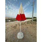 Mega Şemsiye 10 Telli Kalın Polyester Kumaşlı Balkon, Plaj Şemsiyesi (Bidon Hariç) - Kırmızı - Krem