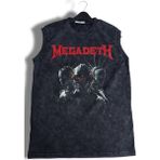 Megadeth Baskılı Yıkamalı Kolsuz Tişört, Unisex Rock Band Temalı Sıfır Kol Vintage Atlet - Siyah - XL