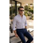 MEGALDİ Erkek Slim Fit Kesim Bordo Çizgili Uzun Kollu Gömlek