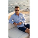 MEGALDİ Erkek Slim Fit Viskon Mavi Uzun Kollu Gömlek