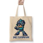 Megaman Pixel Character Bez Çanta Uzun Saplı - Açık Bej - 40 X 40