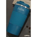 Megame 500 ml Kişiye Özel Siyah Termos Mug Kupa, Çay Kahve Kamp Termos, Çift Katmanlı Paslanmaz Çelik Araç Içi Termos - Mavi