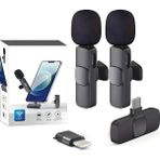 Megamus Type C,ıphone, IPad Için 2-In-1 Profesyonel Kablosuz Yaka Mikrofonu-Röportaj,vlog - Siyah
