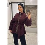 Megapol Giyim Kadın Bordo Taş Detaylı Bağlamalı Ceket - Regular Fit - 36 - 38