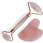 Megaw Pembe Kuvars Taş Face Roller ve Gua Sha Ikili Yüz Masajı Seti