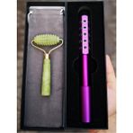 Megaw Yeşim Taşı Jade Roller (Tırtıklı) Hediyeli + Germanium ( Germanyum ) Face Roller Masaj Aleti Luxury